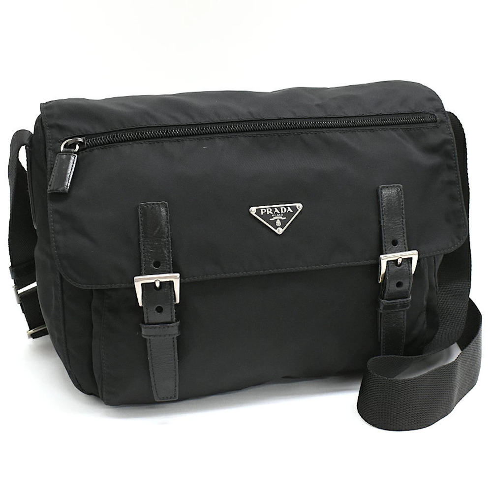Prada Crossbody Messenger Shoulder Bag Black Triangle Plate